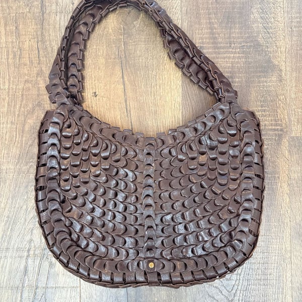 Marco Avane Brown Woven Leather Shoulder Bag