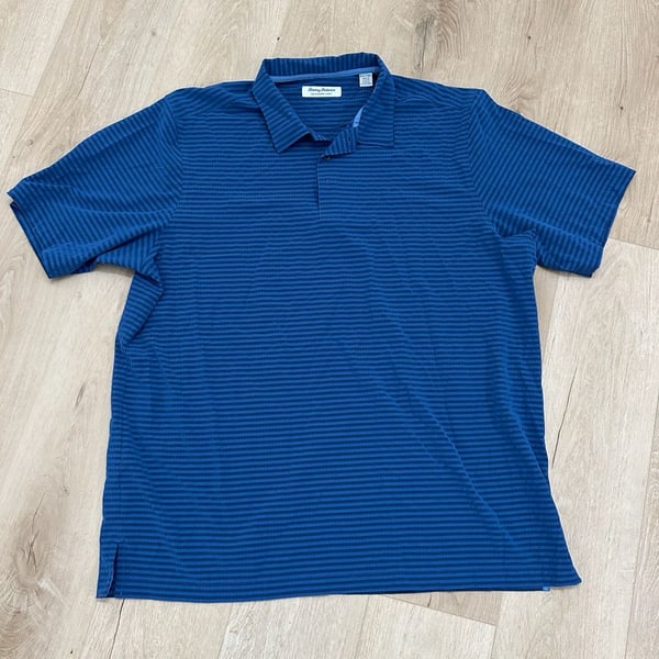 Tommy Bahama Polo Shirt Size XLT Blue Striped IslandZone