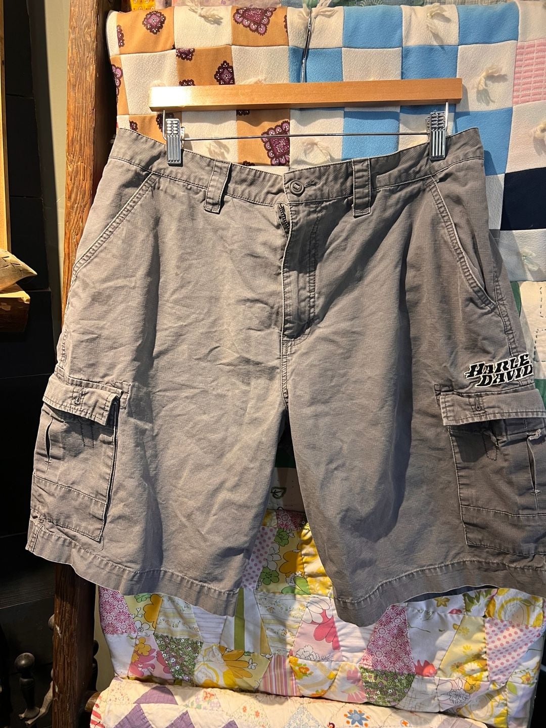 Harley Davidson Cargo Shorts Size 35 Gray Cotton 2