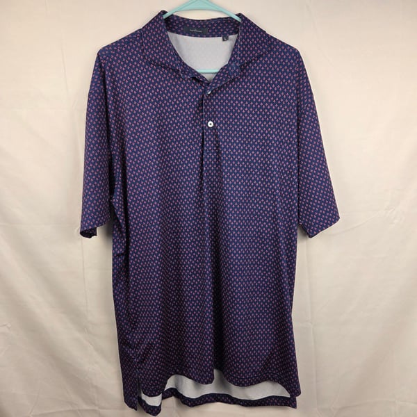 Turtleson Polo Shirt Size L Navy Pink Leaf Print Golf Performance