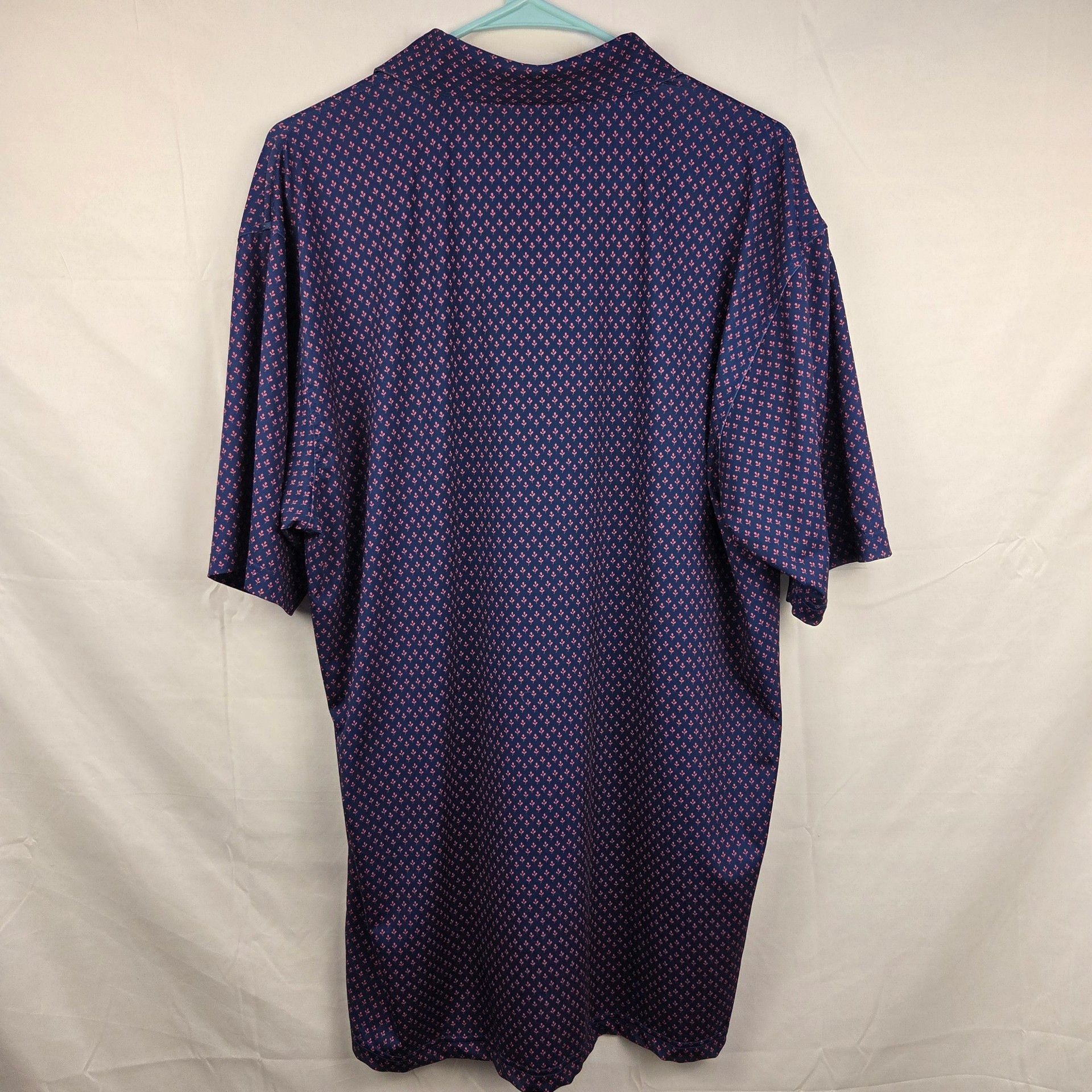 Turtleson Polo Shirt Size L Navy Pink Leaf Print Golf Performance 4