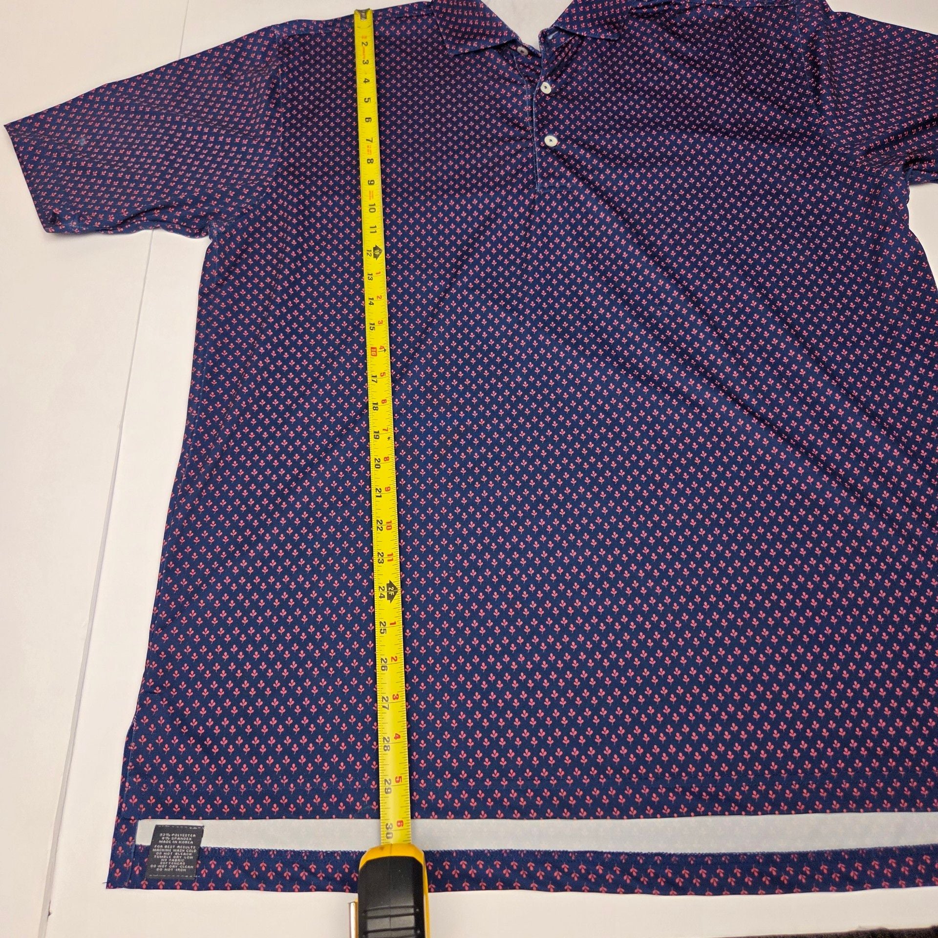 Turtleson Polo Shirt Size L Navy Pink Leaf Print Golf Performance 6