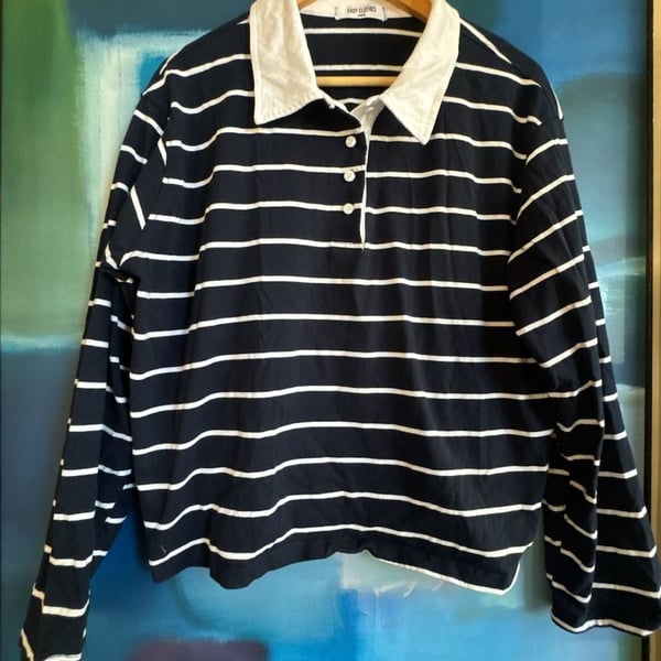 Easy Clothes Nicoli Polo Shirt Blue Striped Long Sleeve Rugby