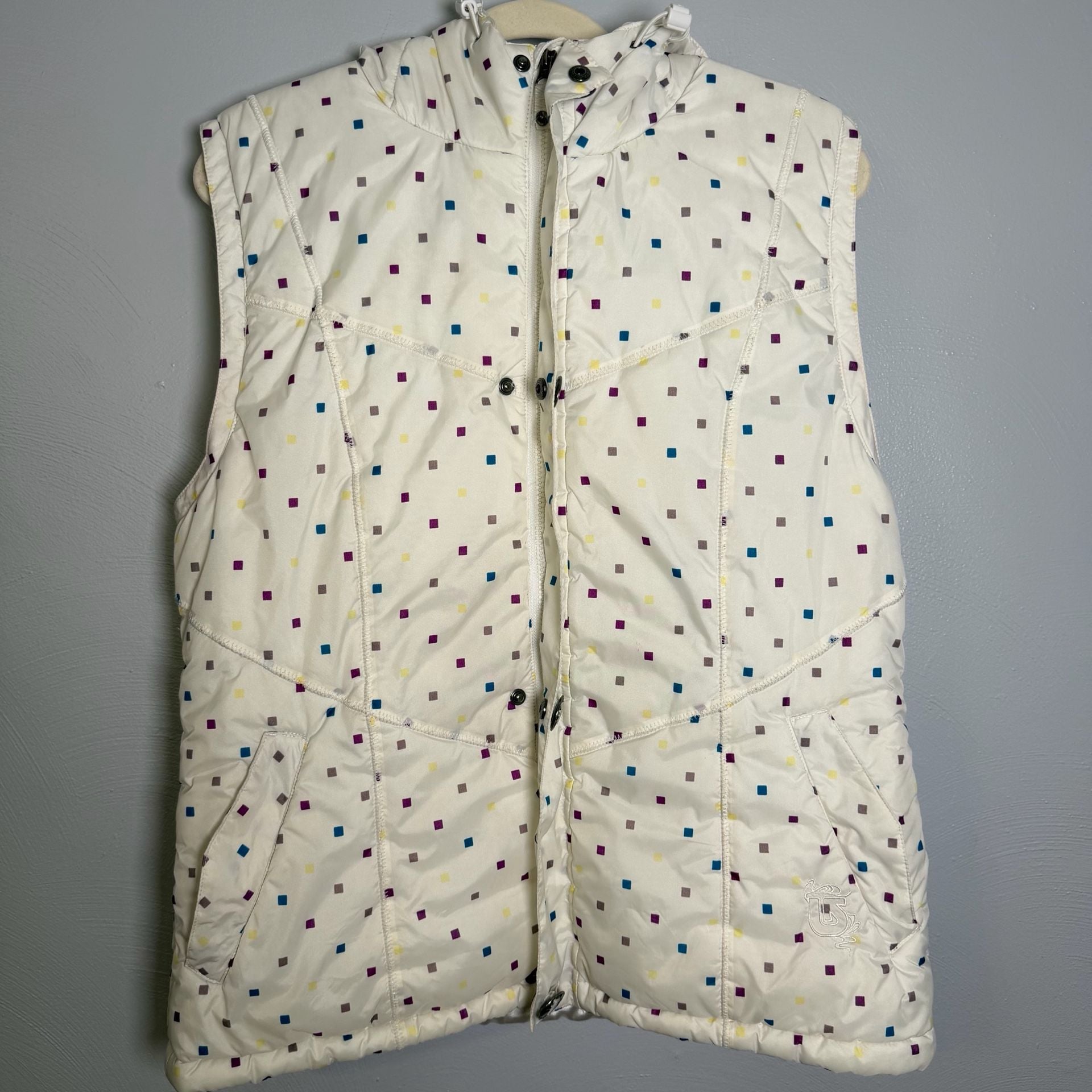 Burton Dryride Puffer Vest Size XL White Polka Dot Hood 2