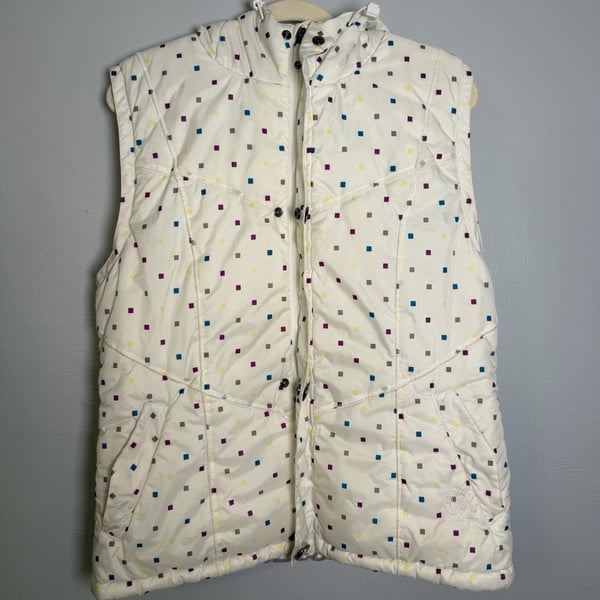 Burton Dryride Puffer Vest Size XL White Polka Dot Hood