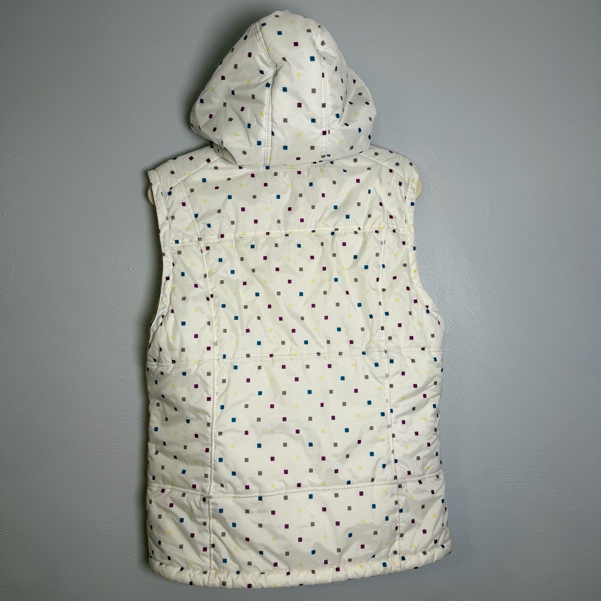 Burton Dryride Puffer Vest Size XL White Polka Dot Hood 3