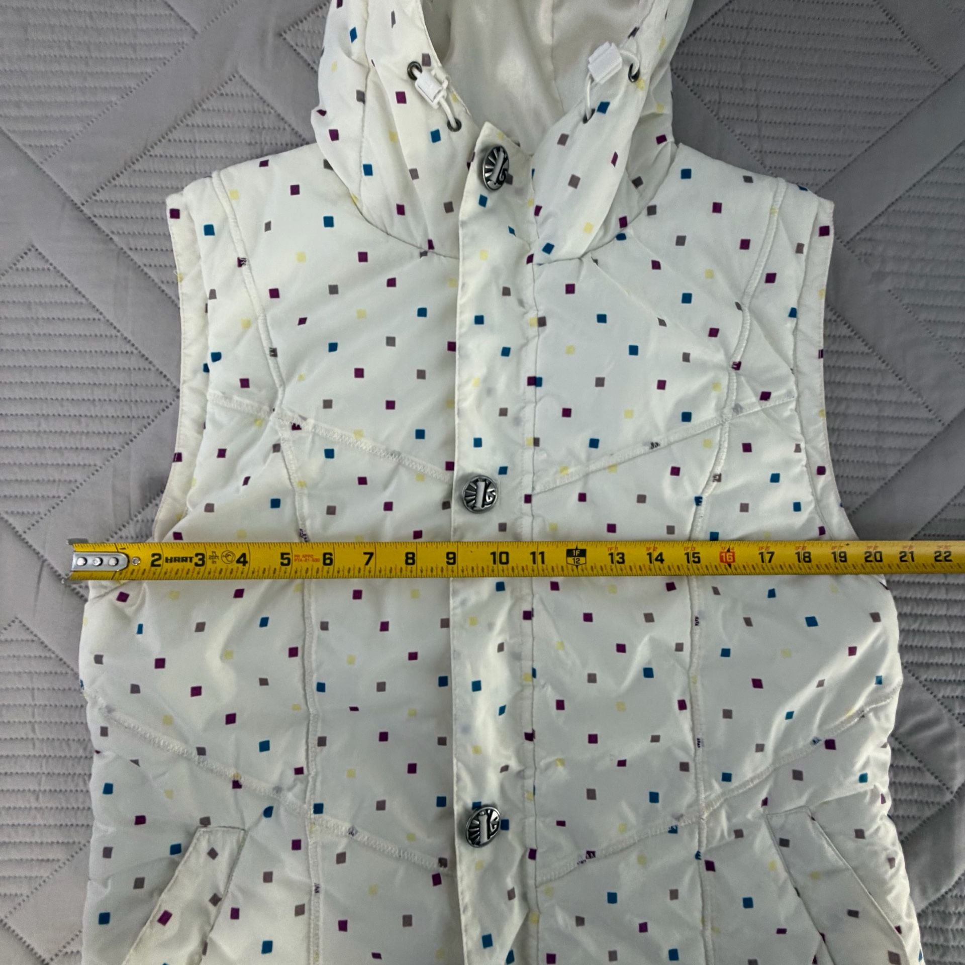 Burton Dryride Puffer Vest Size XL White Polka Dot Hood 4