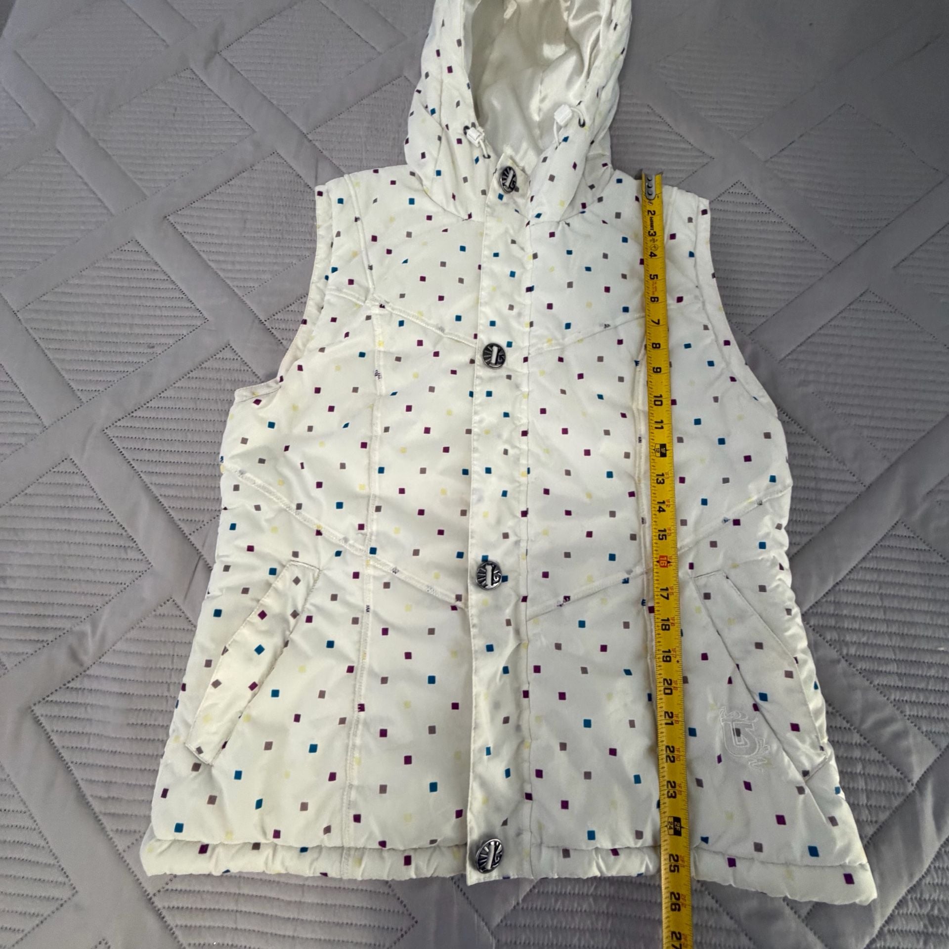 Burton Dryride Puffer Vest Size XL White Polka Dot Hood 5