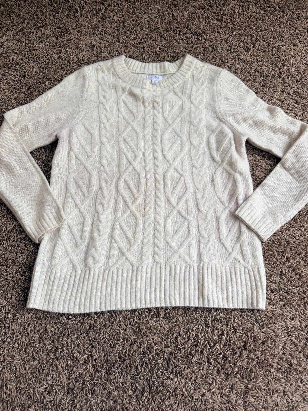 Croft & Barrow Cable Knit Sweater Size M Cream Crewneck Pullover 2
