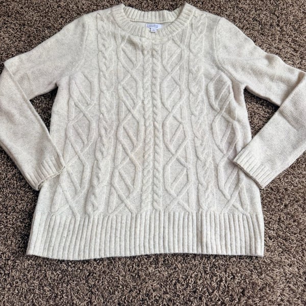 Croft & Barrow Cable Knit Sweater Size M Cream Crewneck Pullover