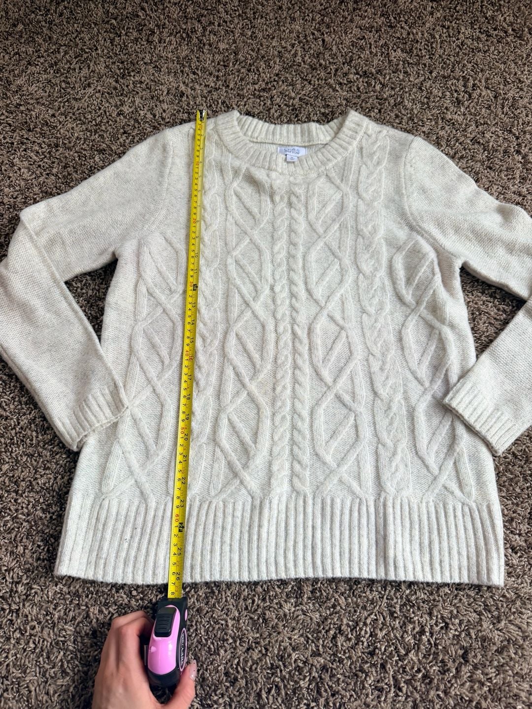 Croft & Barrow Cable Knit Sweater Size M Cream Crewneck Pullover 5