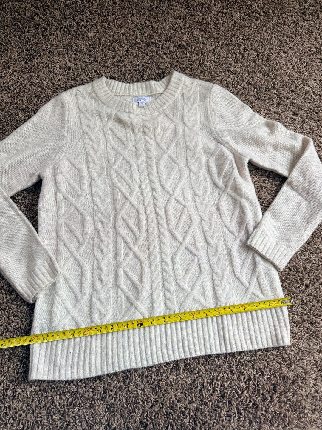 Croft & Barrow Cable Knit Sweater Size M Cream Crewneck Pullover 6