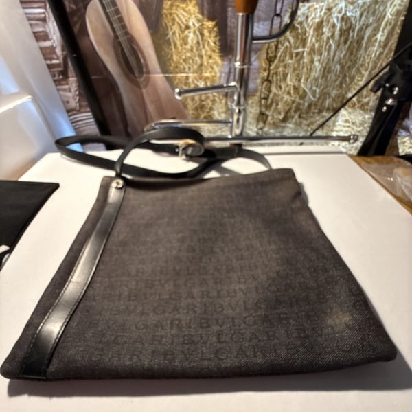 Bvlgari BVLGARI Monogram Crossbody Bag Black Canvas Leather