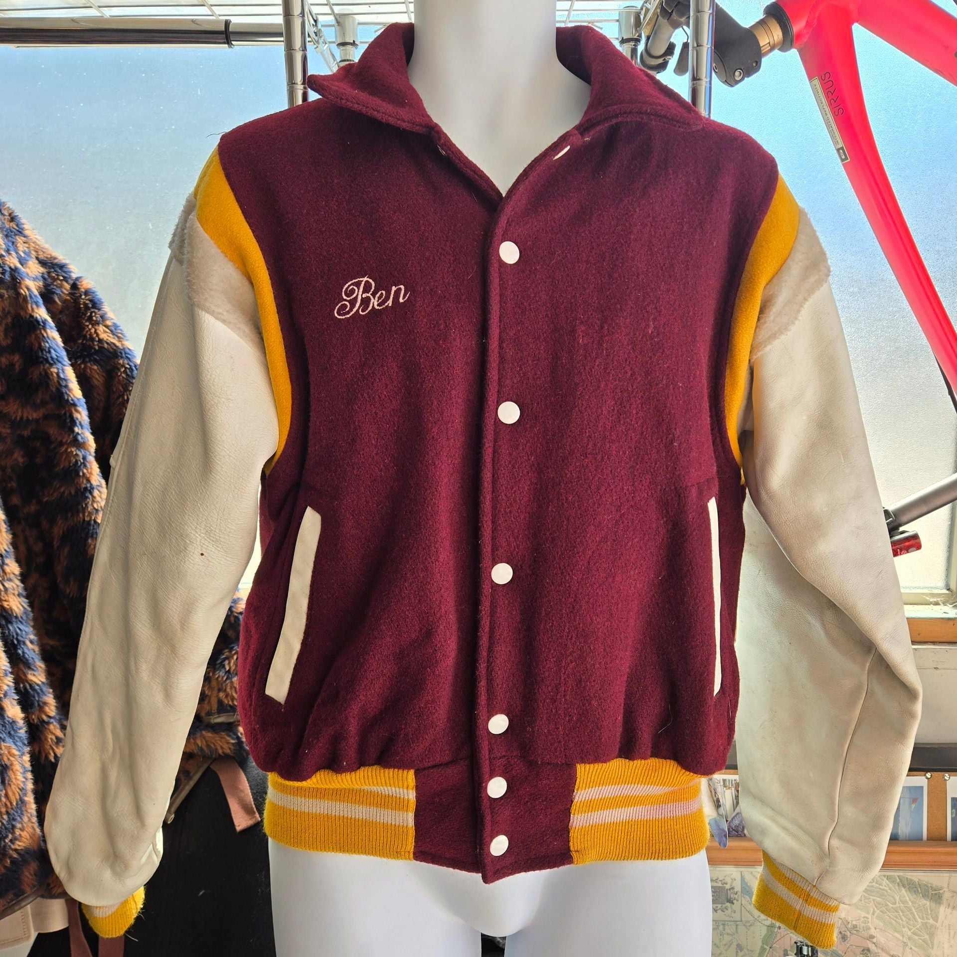 Vintage Hoonah Braves Varsity Jacket Maroon Leather Wool 1991 Ben 3
