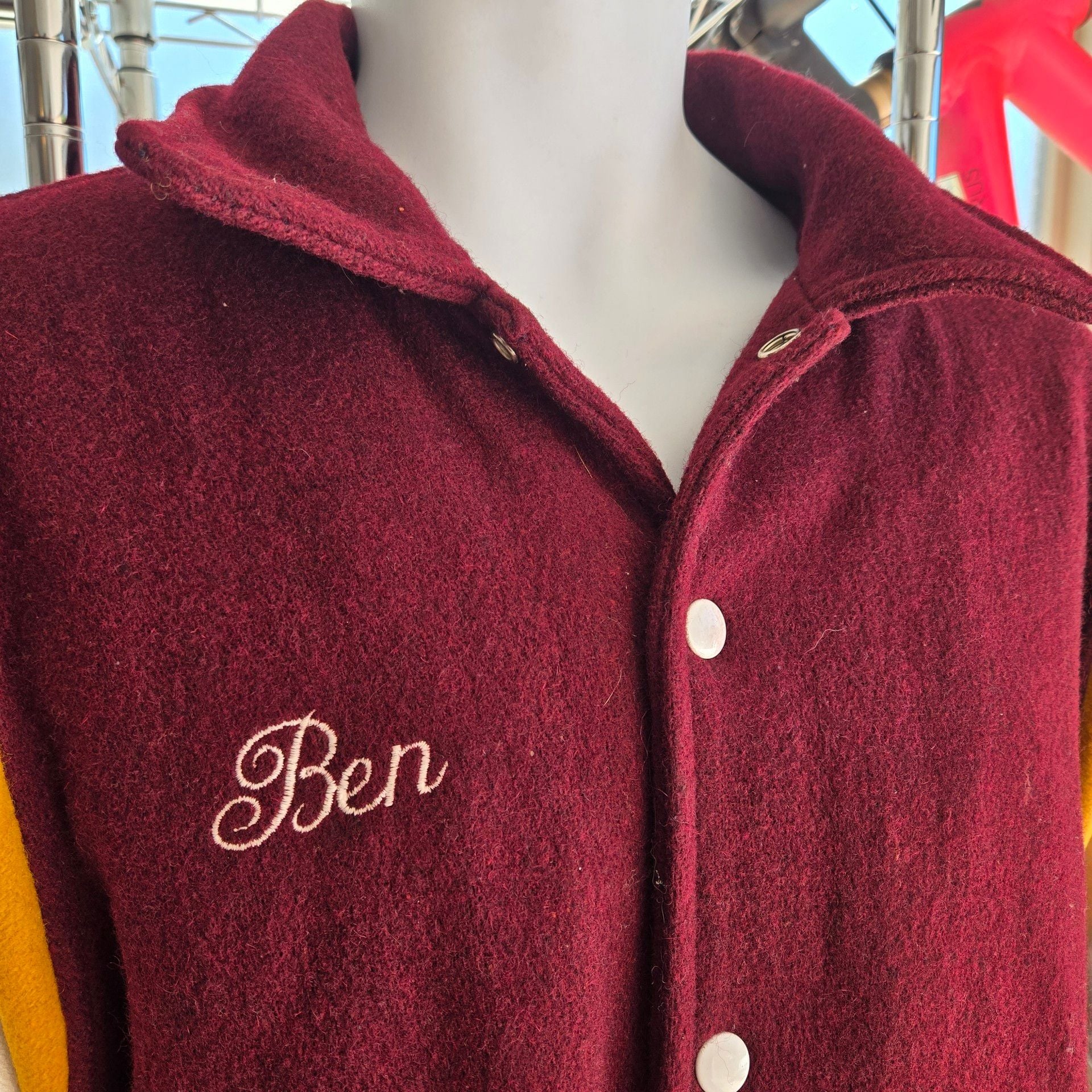 Vintage Hoonah Braves Varsity Jacket Maroon Leather Wool 1991 Ben 4
