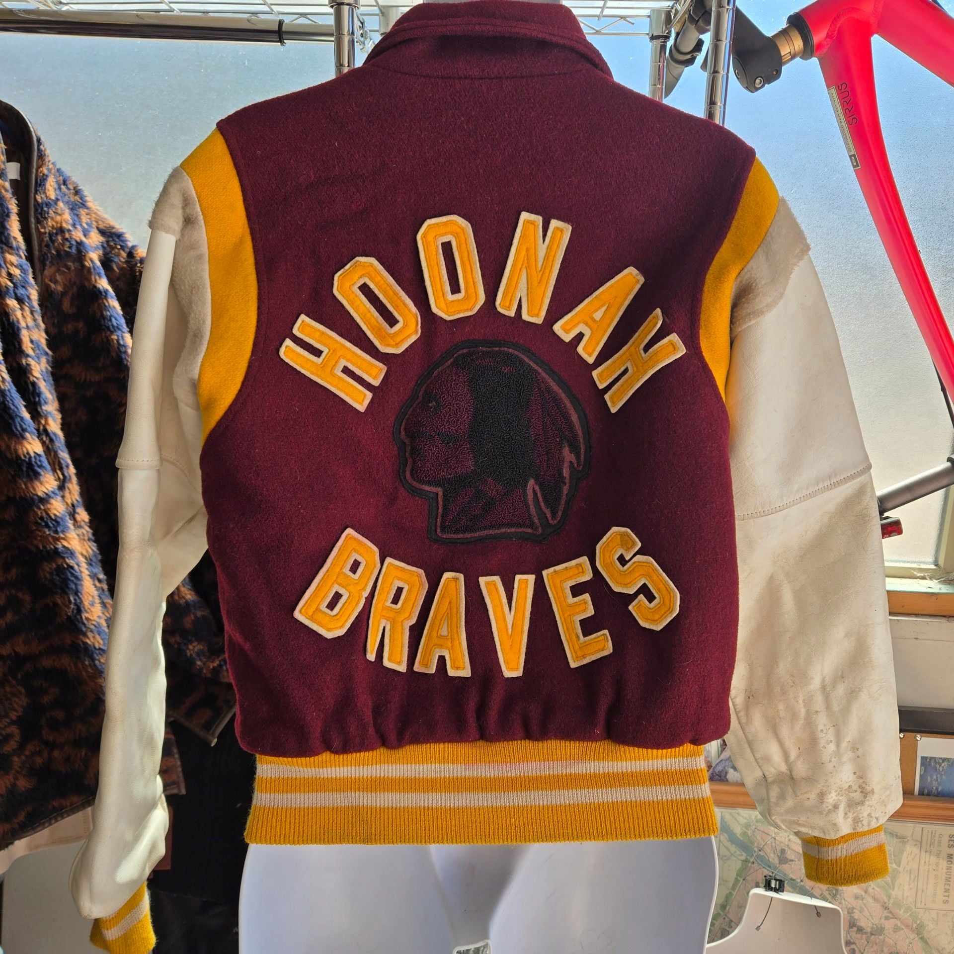 Vintage Hoonah Braves Varsity Jacket Maroon Leather Wool 1991 Ben 6