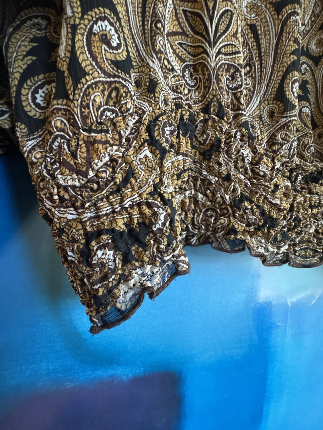 Paisley Silk Blouse Brown Gold Dolman Sleeve 7