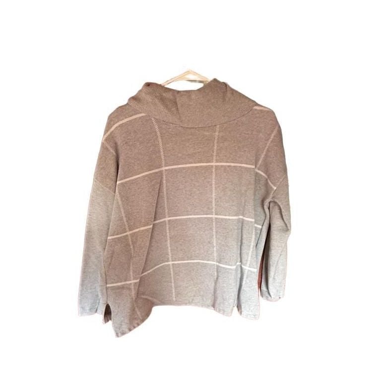 Adrienne Vittadini Turtleneck Sweater Size S Gray Plaid Windowpane 2