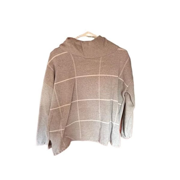 Adrienne Vittadini Turtleneck Sweater Size S Gray Plaid Windowpane