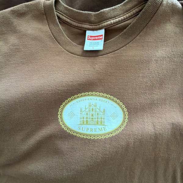 Supreme Experientia Tee Size L Brown Cotton Short Sleeve T-Shirt