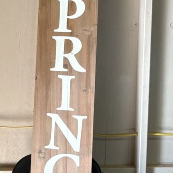 Hampton Bay Hello Spring Porch Leaner Wood Sign Floral Decor