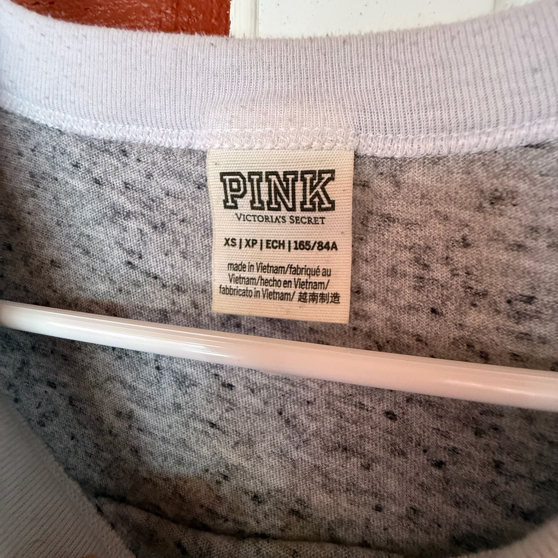 PINK Victoria's Secret Sequin Ringer T-Shirt Size XS Grey White 4