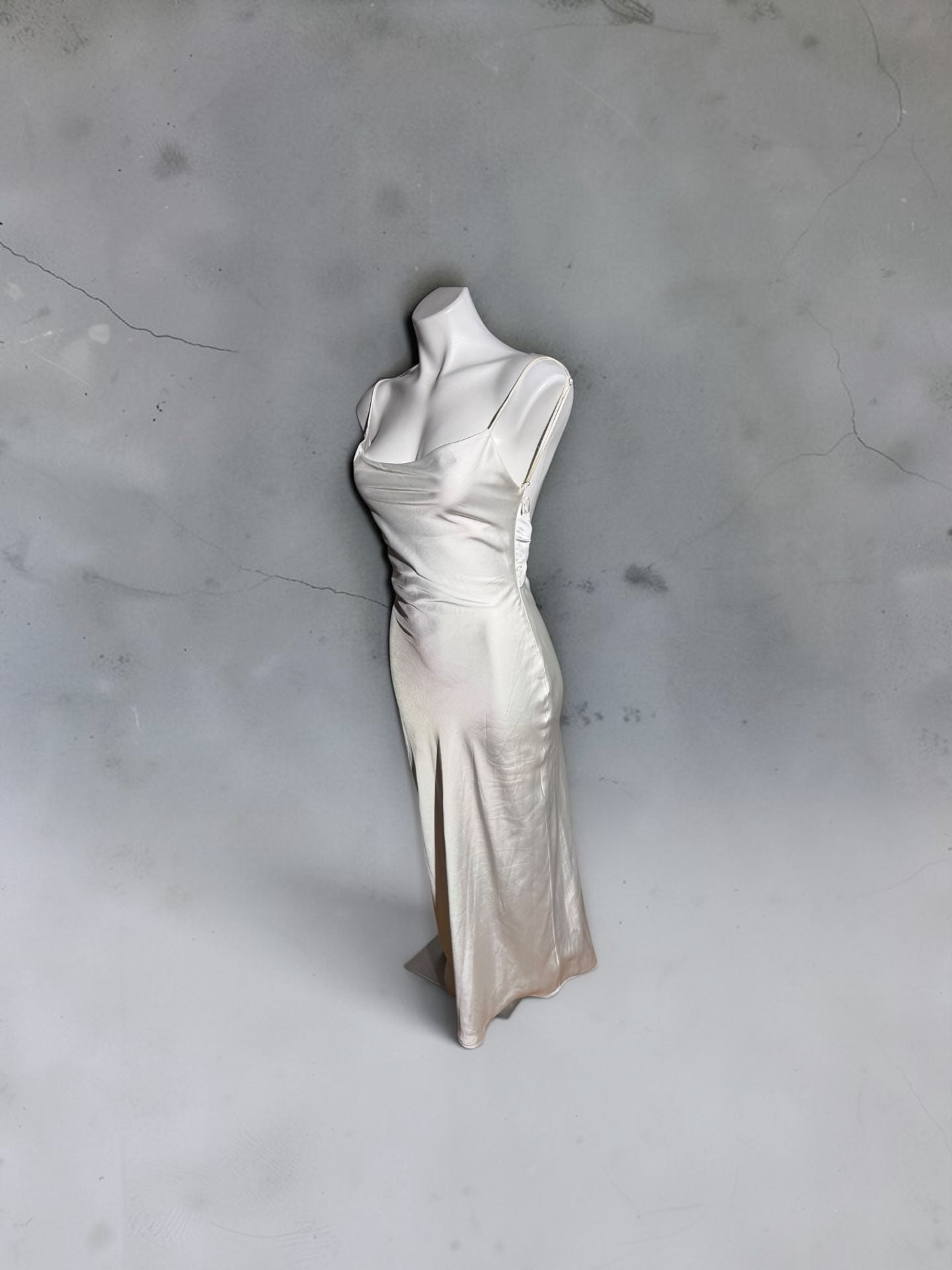 Zara Satin Cowl Neck Maxi Dress Champagne 8