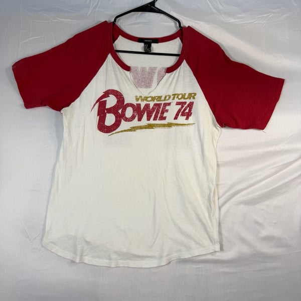Forever 21 David Bowie 74 T-Shirt Size M Red White Raglan World Tour