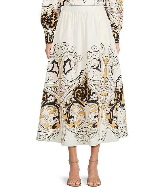 Gibson Latimer Midi Skirt Boho Paisley Floral Print Sz 16 2