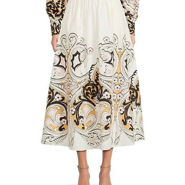 Gibson Latimer Midi Skirt Boho Paisley Floral Print Sz 16