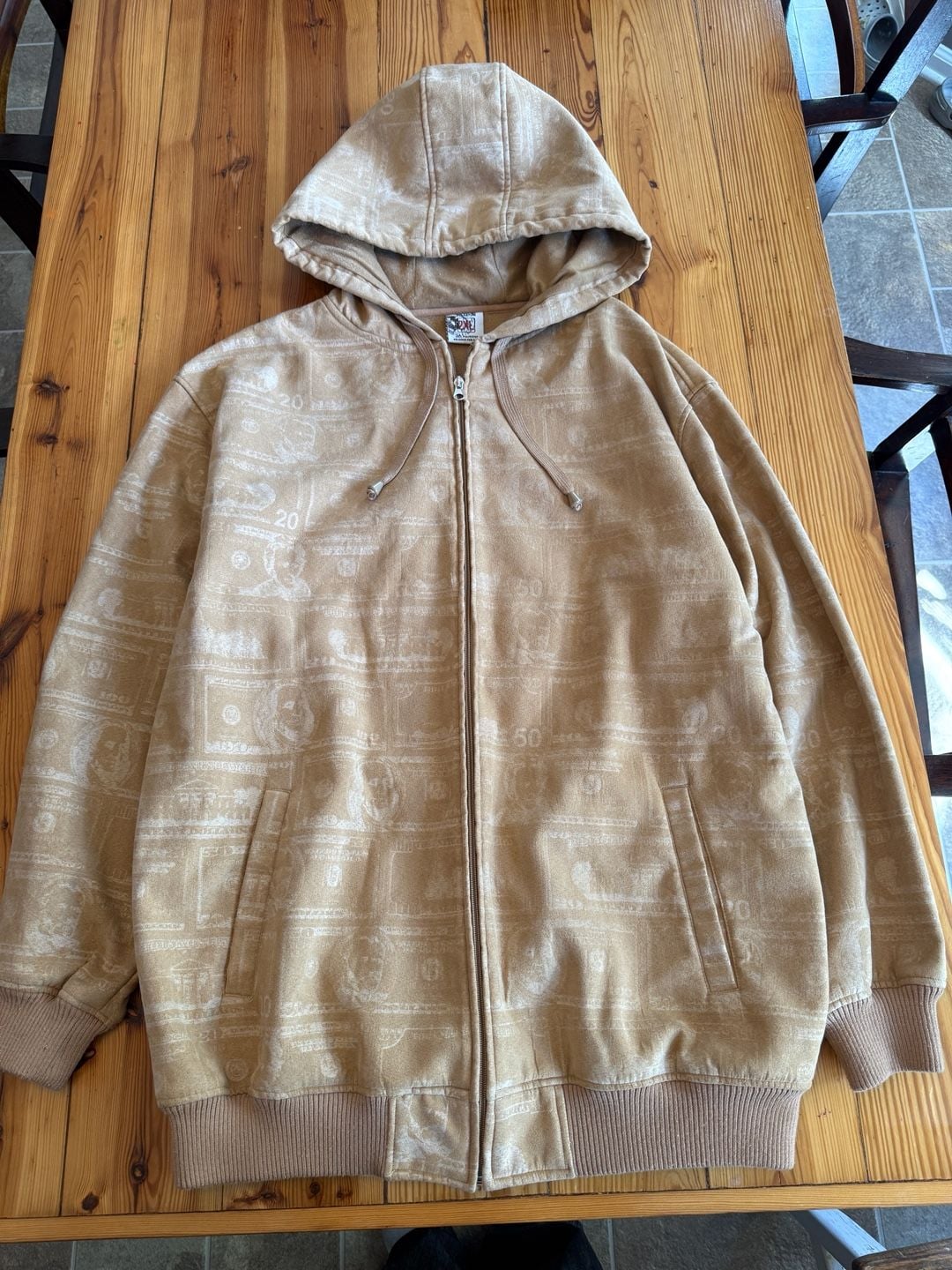 Ruff Heided Money Print Zip Up Hoodie Size 2XL Tan Polyester 2