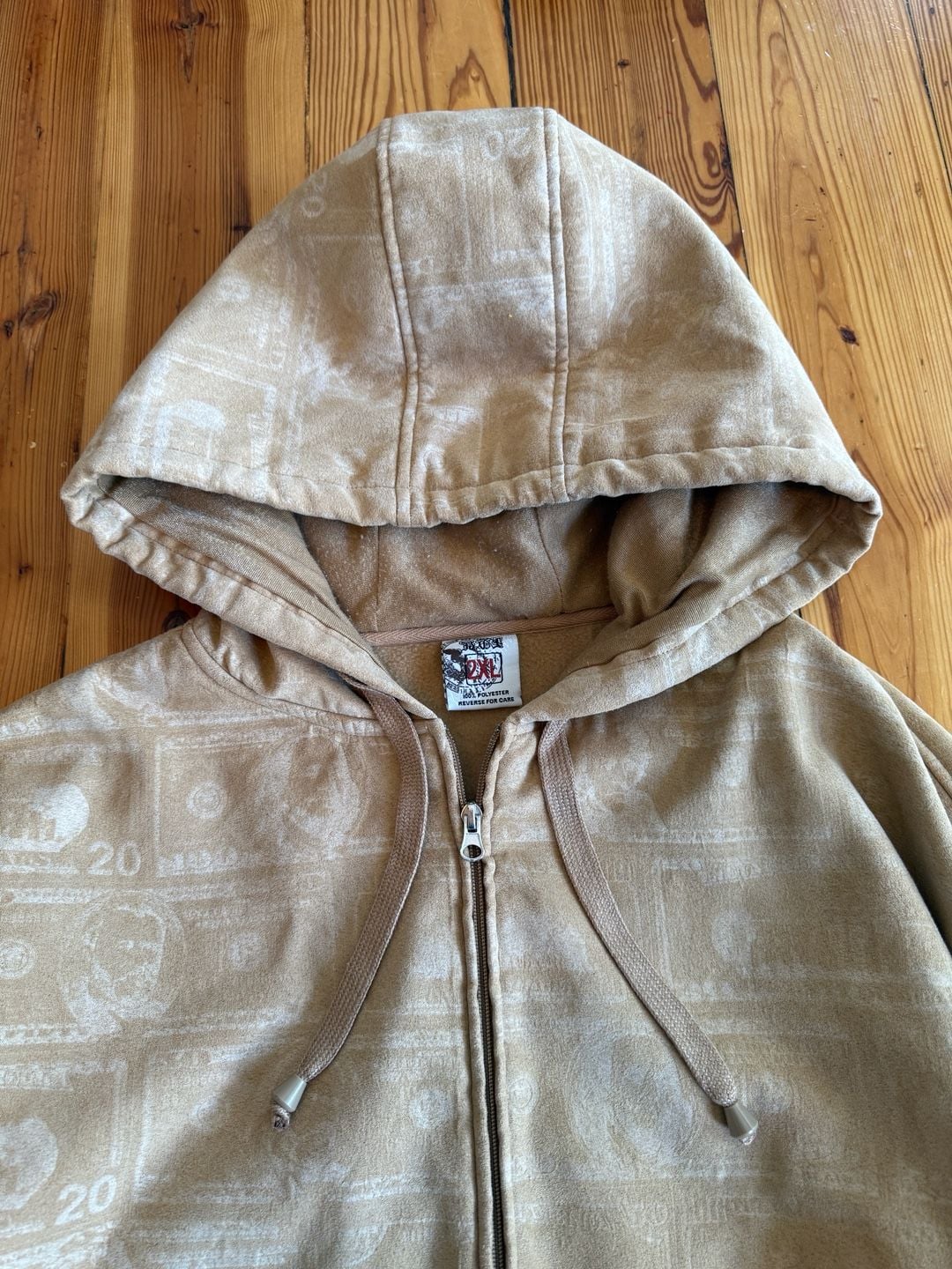 Ruff Heided Money Print Zip Up Hoodie Size 2XL Tan Polyester 3