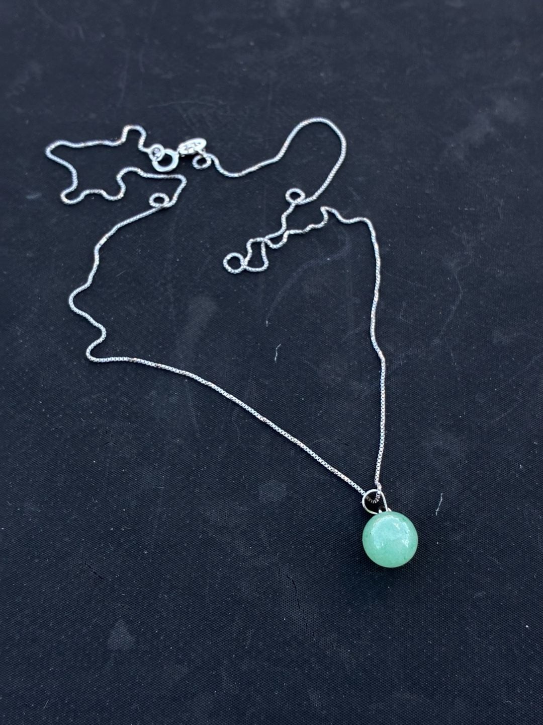 S925 Sterling Silver Green Stone Ball Necklace 2