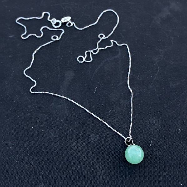 S925 Sterling Silver Green Stone Ball Necklace