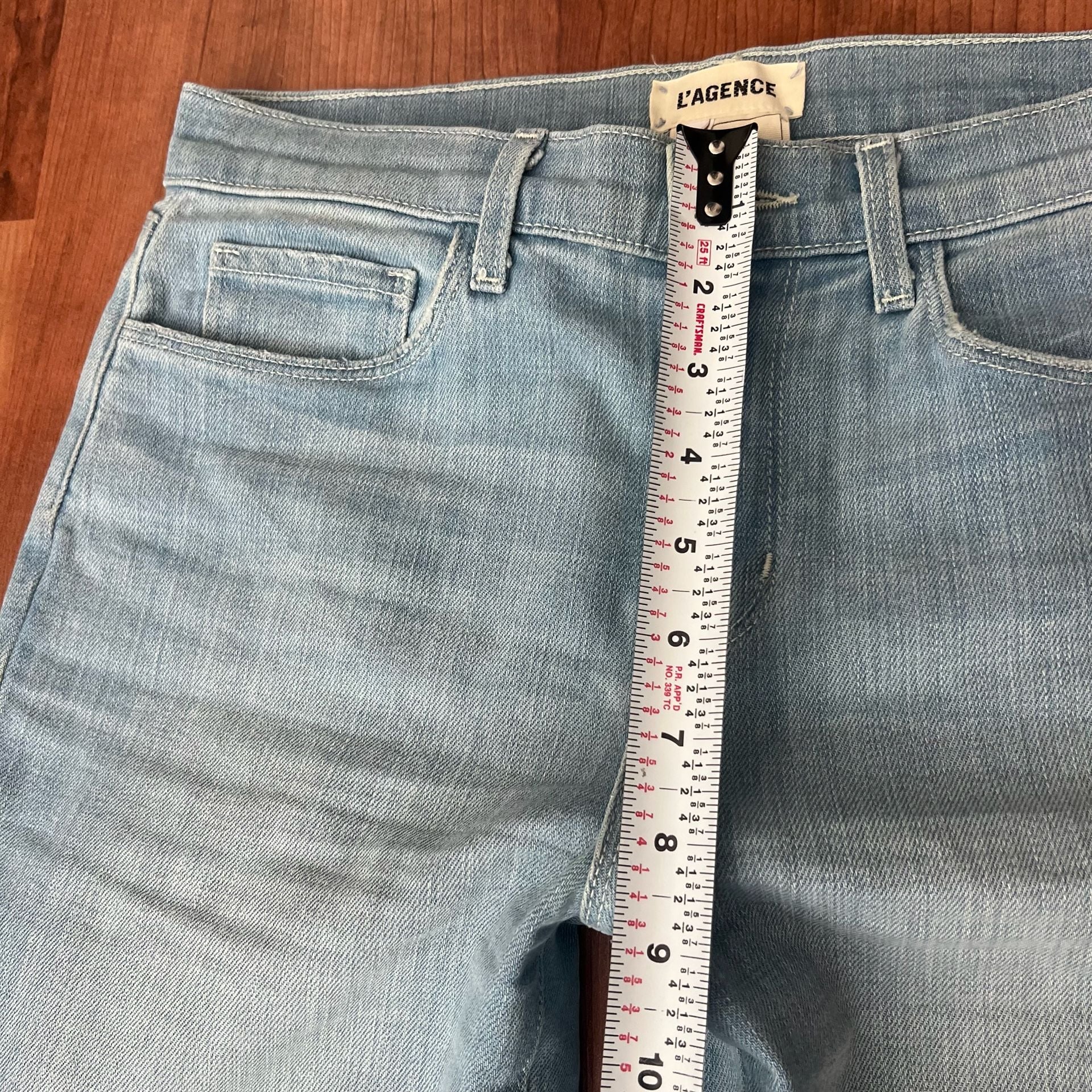 L'Agence Sada High Rise Slim Cropped Denim Jeans Size 25 Light Wash Raw Hem 8