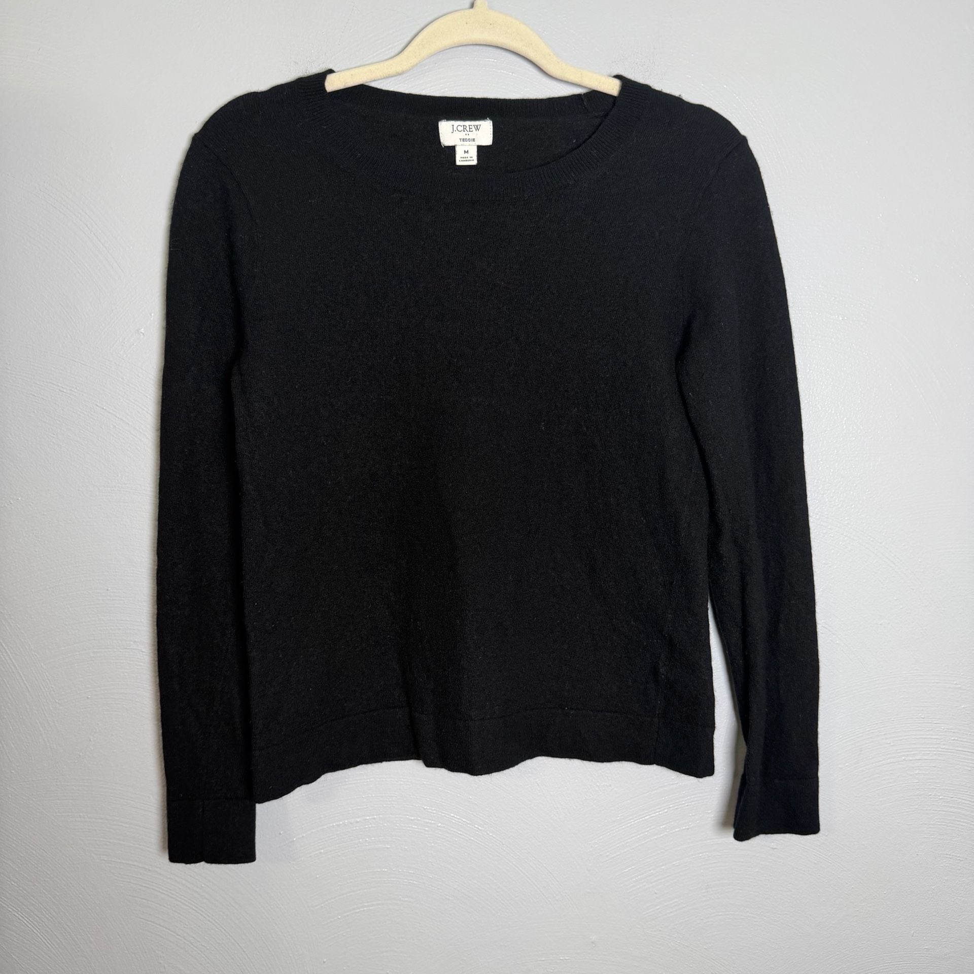 J. Crew Teddie Sweater Size M Black Wool Blend Pullover 2