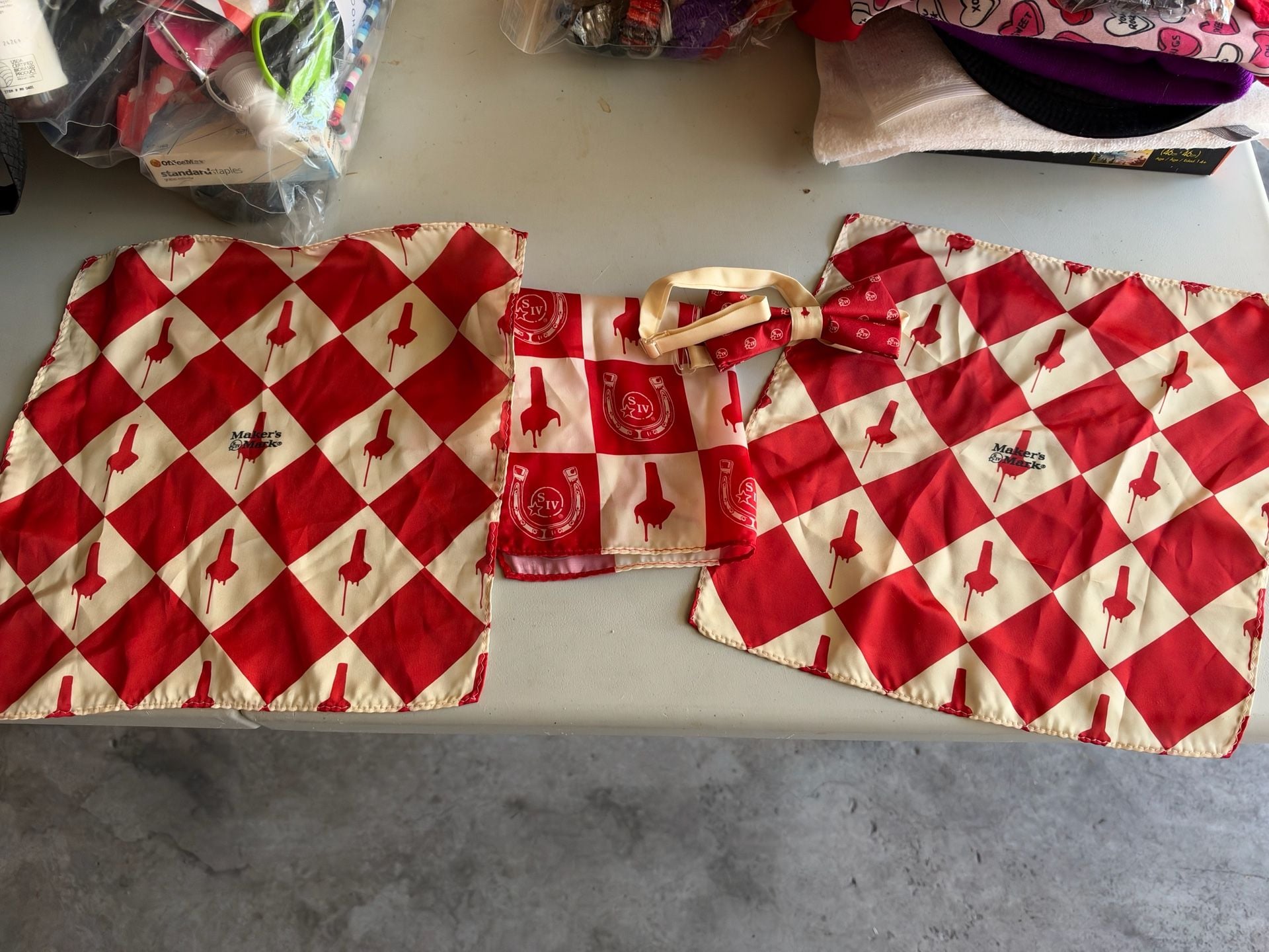 Maker's Mark Red & White Checkered Pocket Square & Bow Tie Set 4