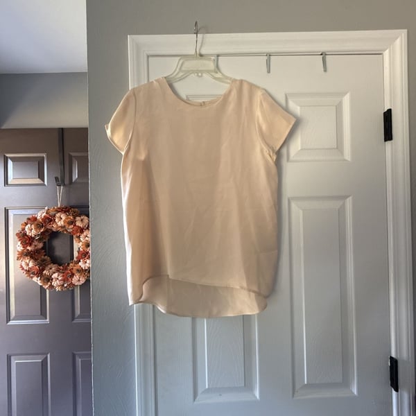 Cuyana Silk Blouse Size SM Blush Pink Short Sleeve Top