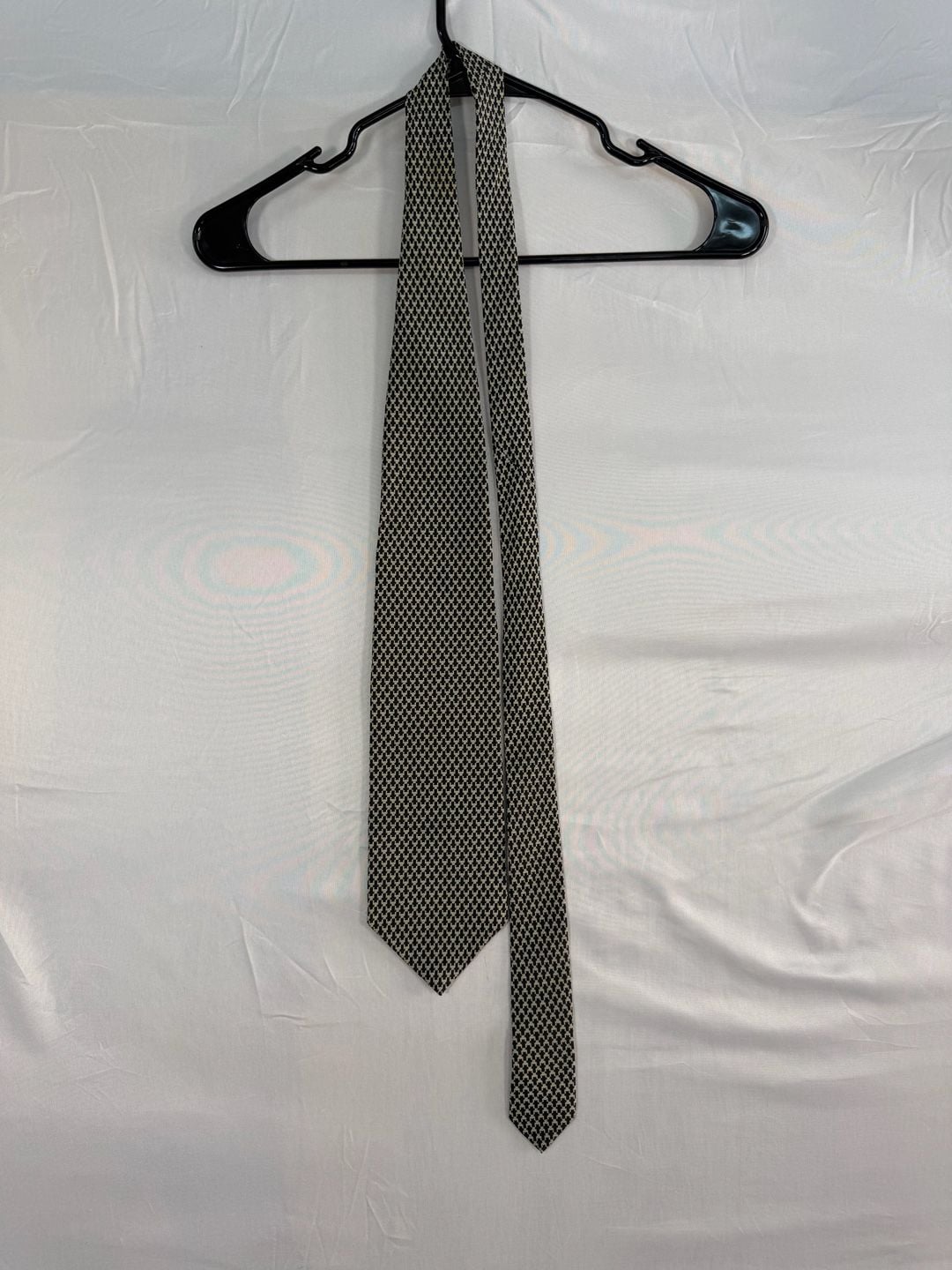 Emporio Armani Silk Necktie Houndstooth Black Beige Pattern Made in Italy 1