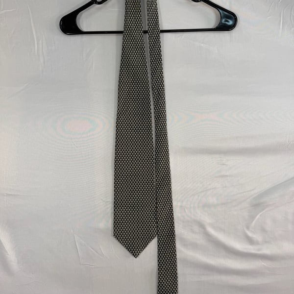 Emporio Armani Silk Necktie Houndstooth Black Beige Pattern Made in Italy