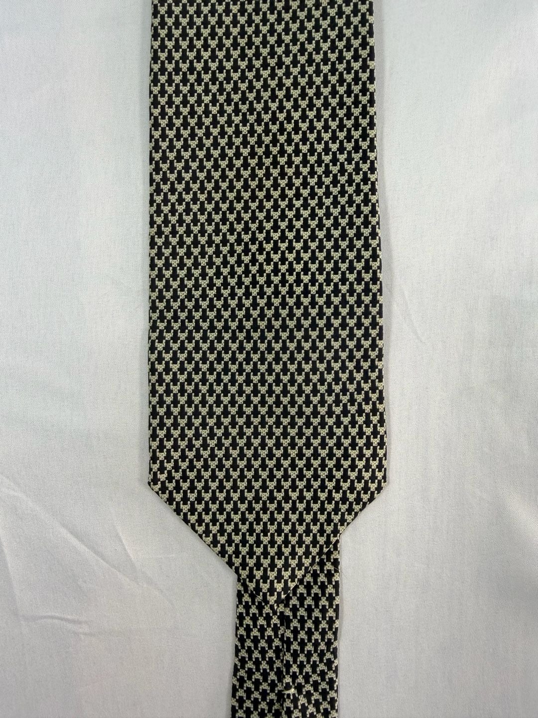 Emporio Armani Silk Necktie Houndstooth Black Beige Pattern Made in Italy 6