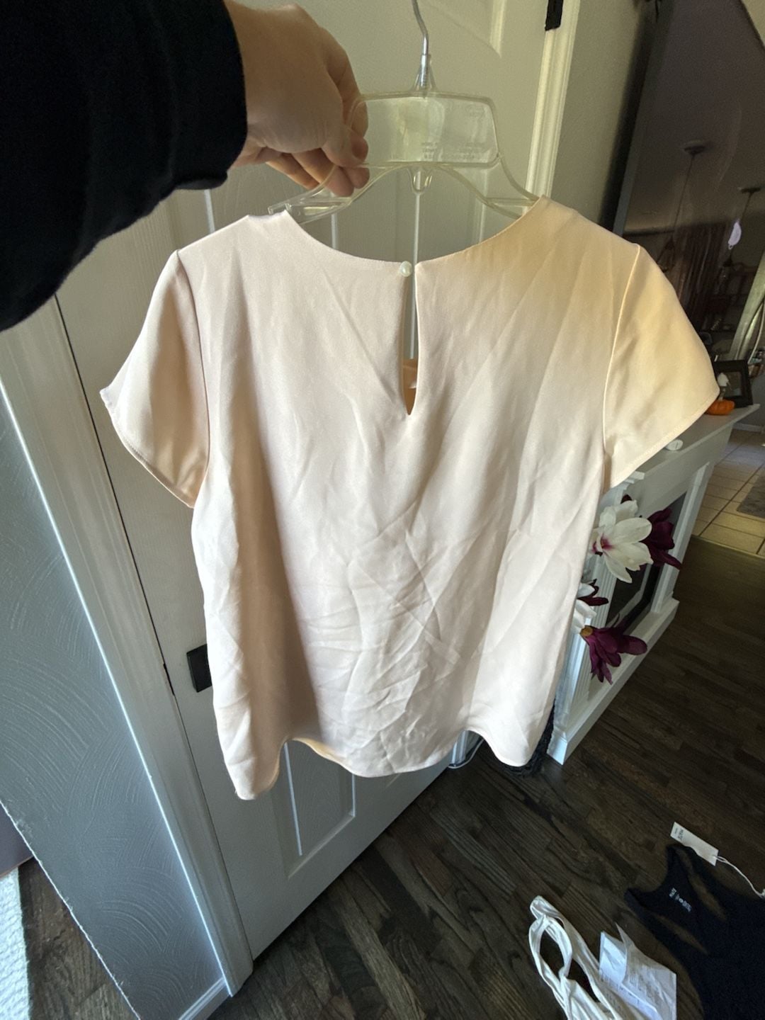 Cuyana Silk Blouse Size SM Blush Pink Short Sleeve Top 6