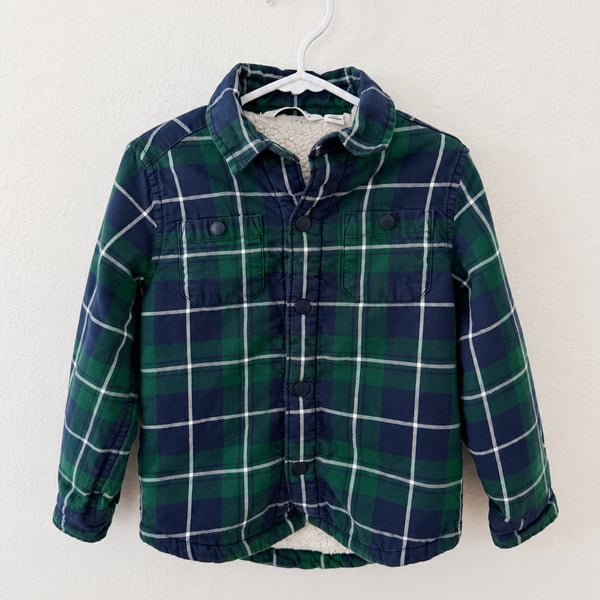 Janie and Jack Plaid Sherpa Lined Jacket Size 3 To 4 Green Blue