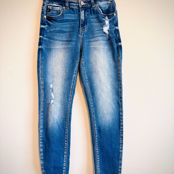 KanCan Skinny Jeans Size 7/27 Blue Distressed Raw Waist & Hem