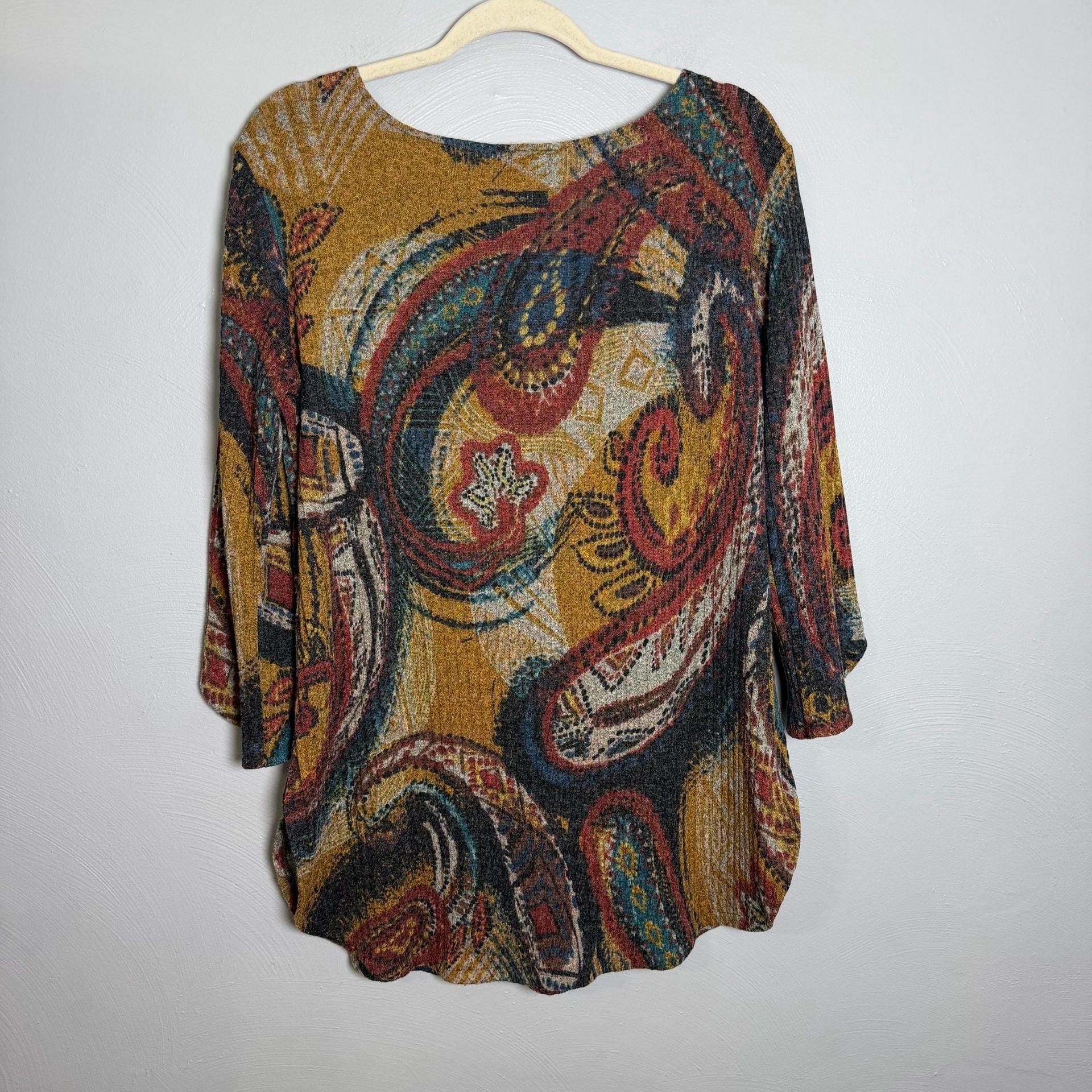 Andria Lieu Top Size L Paisley Print V-Neck 3/4 Sleeve Tunic 3