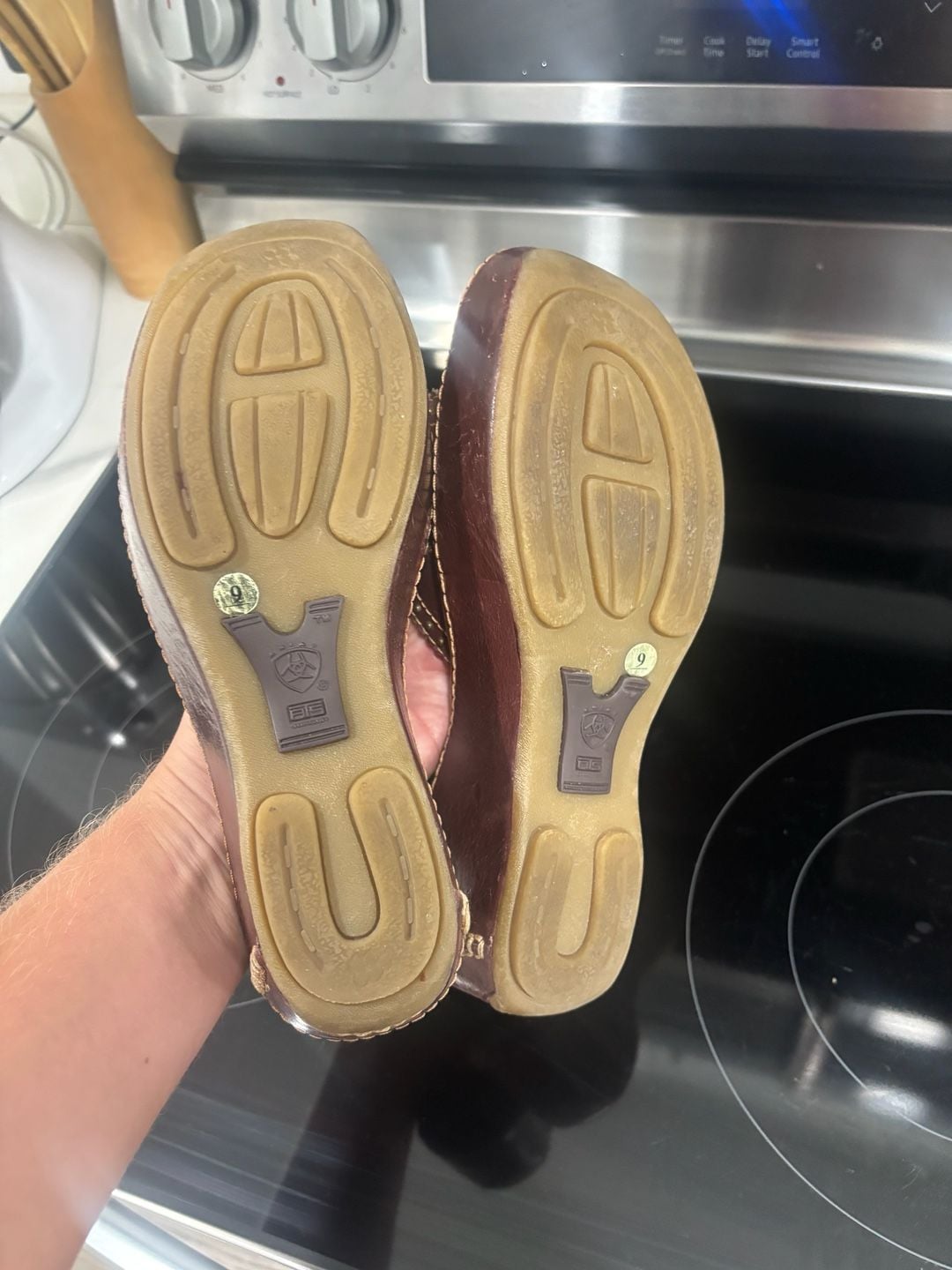 Ariat Casey Wedge Slide Sandals Size 9 Brown Leather Horseshoe 7