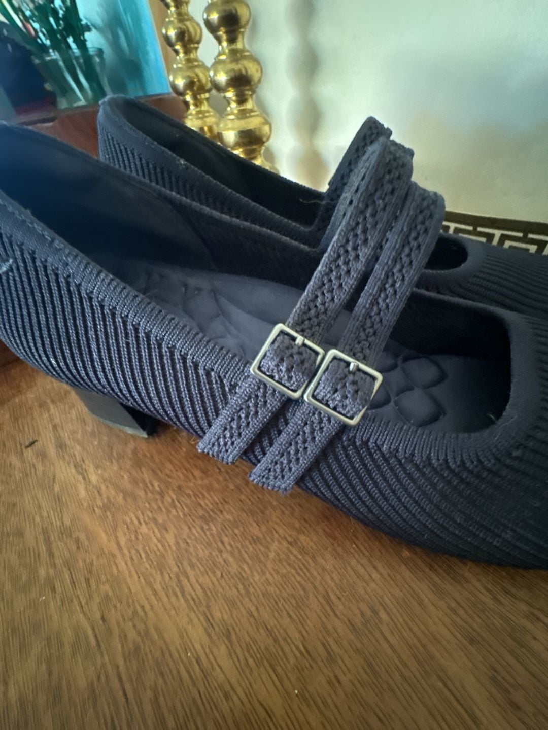 Vivaia Mary Jane Heels Size 39.5 Navy Knit Chunky Block Heel Pumps 3