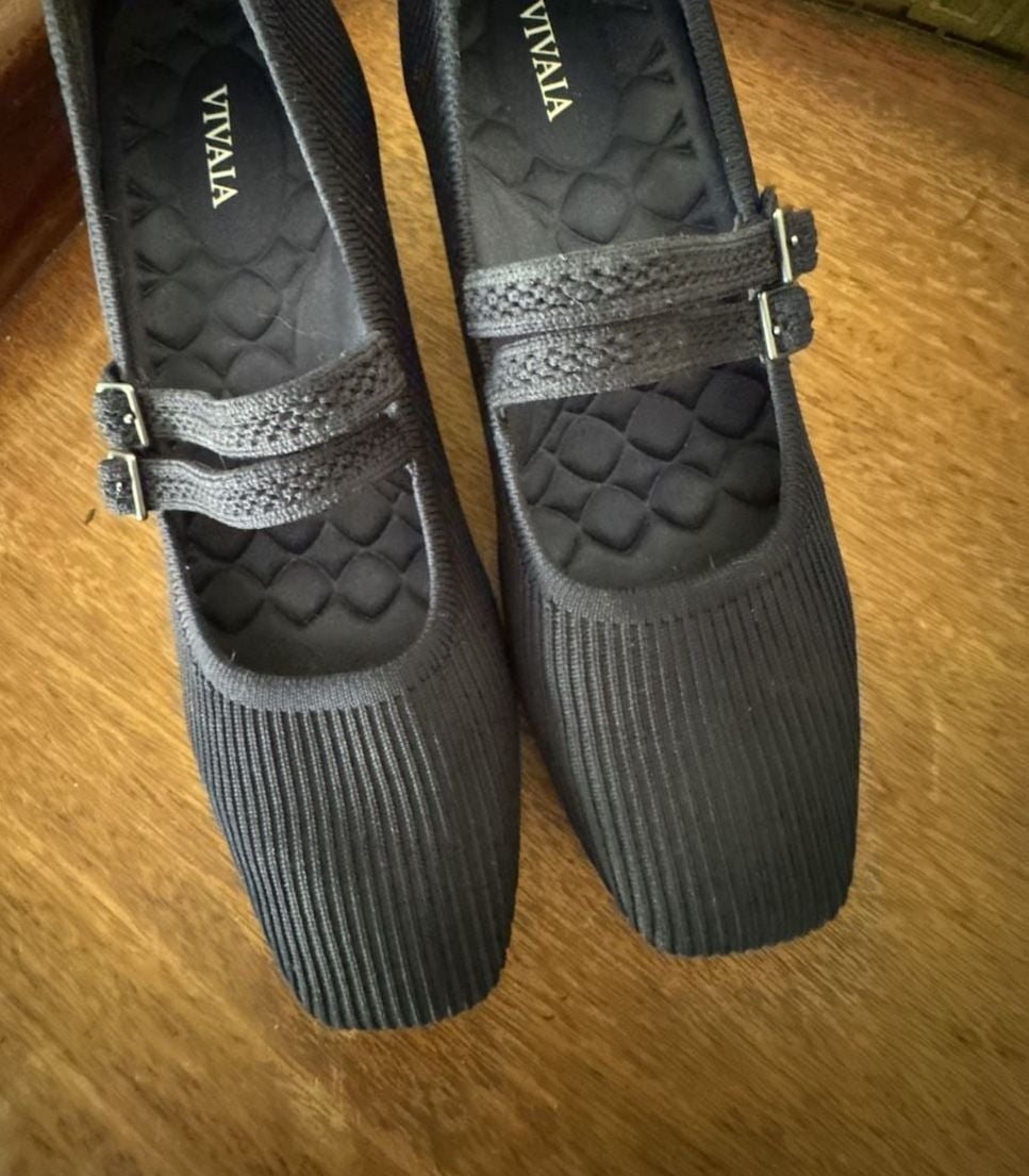 Vivaia Mary Jane Heels Size 39.5 Navy Knit Chunky Block Heel Pumps 5