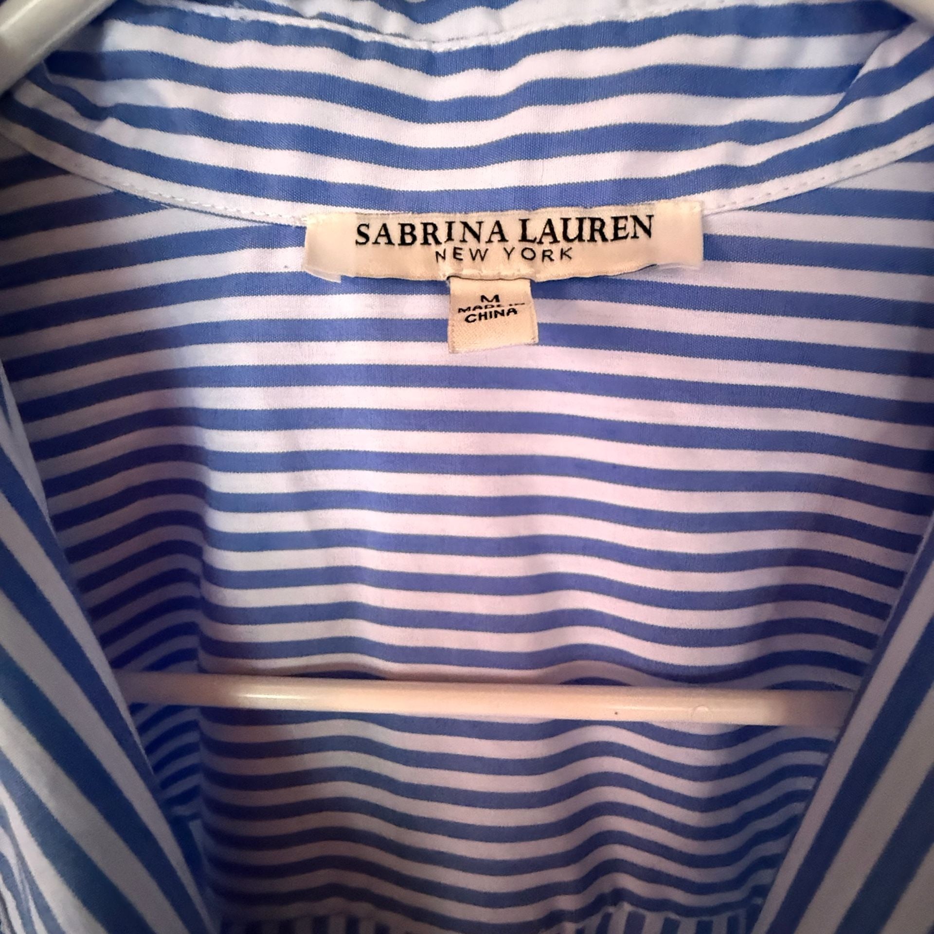 Sabrina Lauren Shirt Dress Size M Blue White Striped Drawstring 3