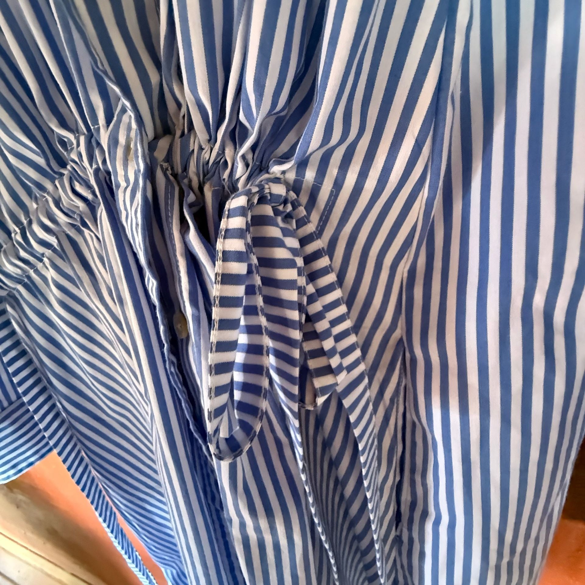 Sabrina Lauren Shirt Dress Size M Blue White Striped Drawstring 4